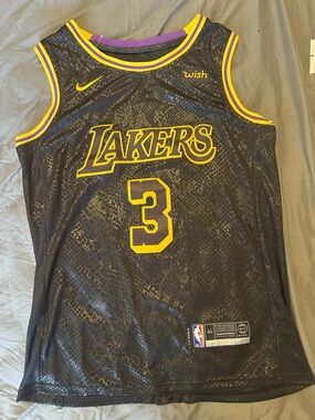 Nike Los Angeles Lakers Black and Yellow #3 Basketball Jersey {Anthony Davis}